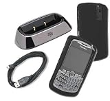 3 Pieces Combo of Charging Pod, Black Silicone Skin Cover Case and USB Cable for Blackberry Curve 8300 8330 8320 8310
