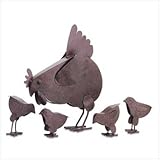 Hen With Chicks Rusted Metal Sculpture Figure Figurine