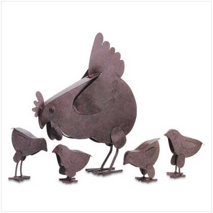 Hen With Chicks Rustic Metal Sculpture Figure FigurineB000NS3RQS : image