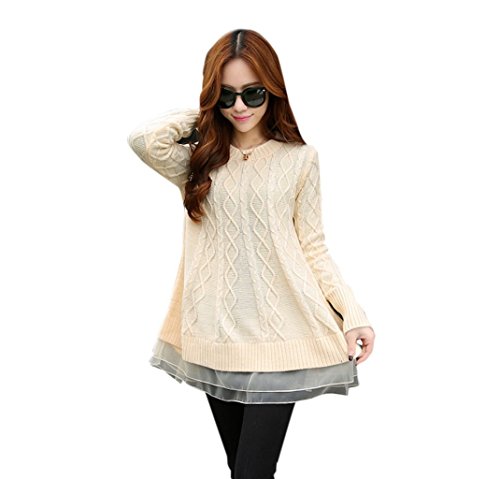 Coral Blue セーター レディース 冬 ワンピース 白 ニット ふんわり Aライン ケーブル 編み フレア 長袖 チュニック 裾 シフォン フリル おしゃれ トップス