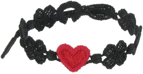 Les Poulettes Jewels - Cruciani Lace Bracelet 6 Clovers Black Heart Red Color