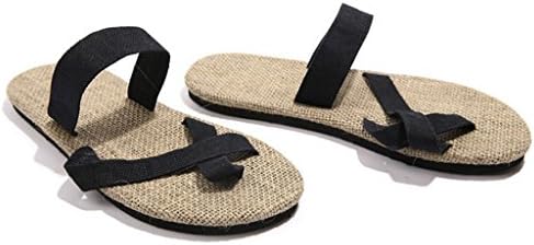 Posieo Unisex Natural Linen Toe Ring Sandal, Black, 10.5 US