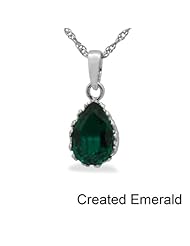 Tiara Collection Sterling Silver Created Emerald Pear Necklace