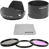 Essential Accessory Kit for NIKON Coolpix L110 - Includes: Aluminum Adapter Tube + Filter Kit (UV, Polarizing, Fluorescent) + Tulip Flower Lens Hood + Premium Goja Microfiber Cleaning Cloth