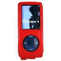 Premium Leather Case with Swivel Belt Clip + Screen Protector for Apple iPod Nano Nano-Chromatic 4th Generation 8gb 16gb (Nano Chromatic Not Included), Red