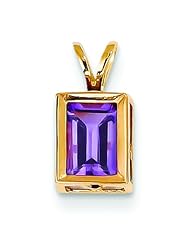 14K Gold Emerald Cut Amethyst Bezel Pendant Jewelry