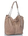 Elegant ladies hobo bag taupe grey from Italian smooth leather