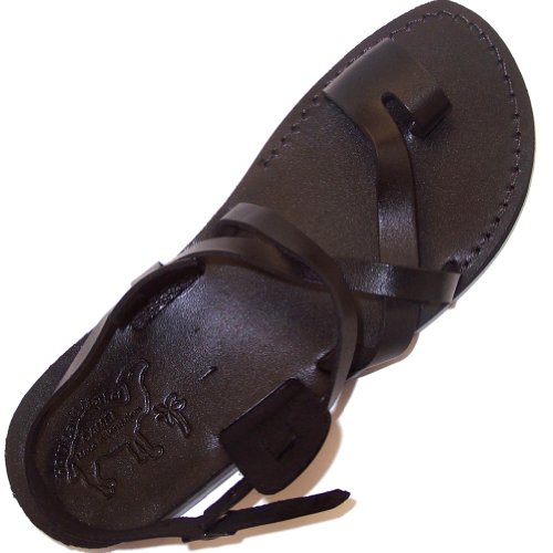 Unisex Adults/Children Genuine Leather Biblical Sandals / Flip flops (Jesus - Yashua) Black Style I- Holy Land Market Camel Trademark