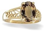 14K Yellow Gold Genuine Oval Smoky Quartz Filligree Ring