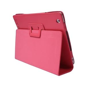 Ipad 2 Book Style Geniune Calfskin Reversal Folding Clampping Stand Folio Case Hot Pink