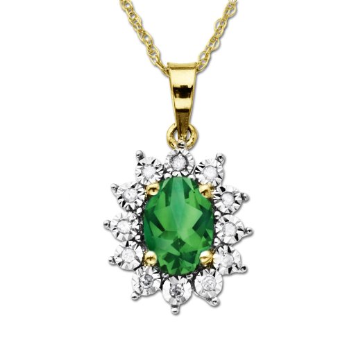 10k Yellow Gold Created Emerald and Diamond-Accent Pendant, 18