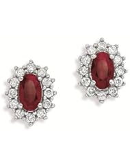 4.50 ct Ladys Ruby Stone Diamond Stud Earrings 18 karat White Gold