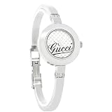 Gucci 105 G-Circle Ladies White Monogram Dial Bangle Bracelet Watch YA105528 New