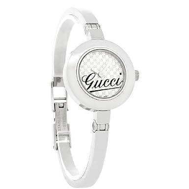 Gucci 105 G-Circle Ladies White Monogram Dial Bangle Bracelet Watch YA105528 New