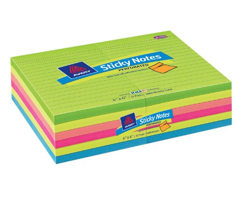 Avery Perforated Sticky Notes, 4 x 6 Inches, Assorted Colors, Removable, Pack of 1080 (22652) On Sale
