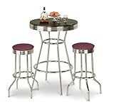 Chrome Bar Table & 2 Chrome Finish Burgundy Vinyl Seat Barstools