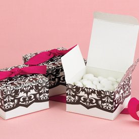 Hot Pink, Black, and White Damask Wedding Favor Boxes Set of 25