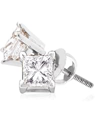 14K White Gold Princess Cut Diamond - Classic Traditional 1 One Single Stone Solitaire Shape Prong Set Studs Earrings with Secure Screw Back Closure - (1/2 cttw.)