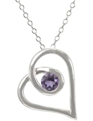 Sterling Silver Amethyst Heart Shape with Cable Pendant Necklace, 18"