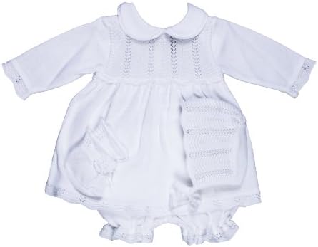 Infant Baby Girl Christening 5-Piece Knit Dress Set Bloomers Bonnet Booties