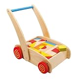 Small Foot by Legler Lauflernwagen aus Holz, großes Fach mit bunten Bauklötzen, schult Farb- und Formverständnis