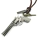 KONOV Mens Army Style Cross Handgun Gun Pendant Adjustable Leather Cord Necklace Chain, Brown