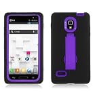 Black Purple Double Layer Kickstand Hard Hybrid Gel Case Cover For LG Optimus L9 P769