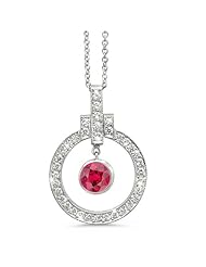 Elegant Bow Twin Circle Diamond Pendant In 18K White Gold With A 0.46 ct. Genuine Ruby Center Stone.