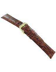 19mm Milano Genuine Leather Crocodile Grain Tan Brown Padded Stitched Watch Band Regular