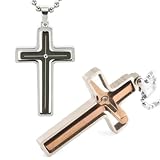 360 Degrees Spinning Cross Stainless Steel Cubic Zirconia Pendant Necklace Couples Set 16/20-24