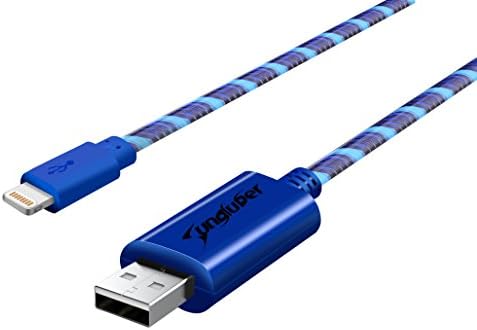 iPhone cable Unique ,Sungluber Visible Flowing Light Coiled Lightning Charging Cable 3ft ( Blue light)