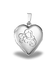 Sterling Silver "Mom with Son and Daughter" Heart Locket 3/4 inch x 3/4 inch