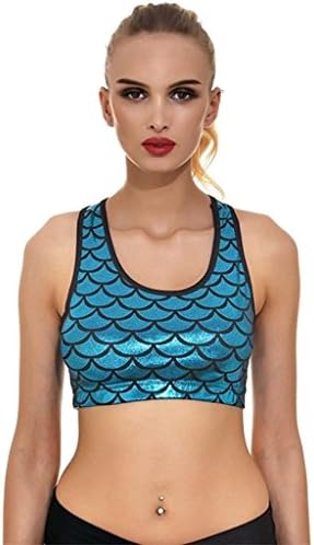 Appcome Women's Fitness Mermaid Scales Printed Sport Bra for Running Yoga