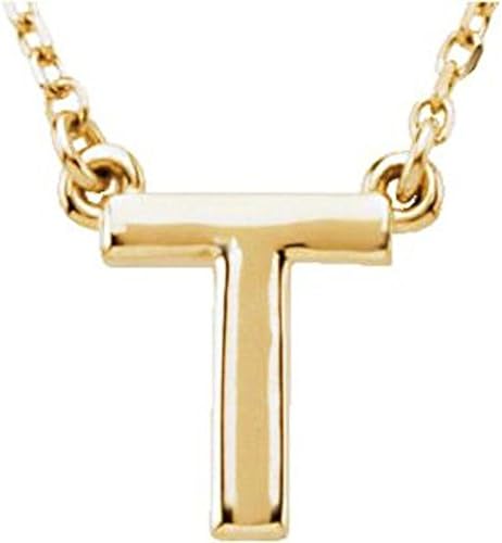 Letter T Block Initial 16" Necklace in 14k Yellow Gold