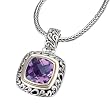925 Silver & Amethyst Square Scroll Pendant with 18k Gold Accents