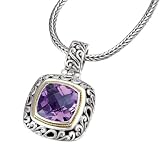 925 Silver & Amethyst Square Scroll Pendant with 18k Gold Accents