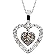 14K White Gold Brown and White Diamond Heart Pendant With Chain - 0.25 Ct.