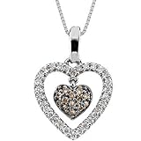 14K White Gold Brown and White Diamond Heart Pendant With Chain - 0.25 Ct.