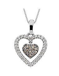 14K White Gold Brown and White Diamond Heart Pendant With Chain - 0.25 Ct. -- LIFETIME WARRANTY