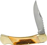 Schrade LB7ST Uncle Henry Bear Paw Knife with Burnt Stag Handle and Leather Sheath