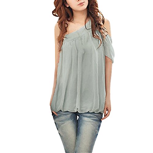 Allegra K Women Asymmetric Neckline One Shoulder Blouse Summer Chiffon Top
