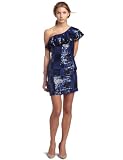ABS Allen Schwartz Women's Asym Ruffle Neck Sequin Dress