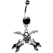 Black Gem Criss-Cross Guitar Skull Belly Ring