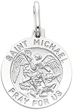 14K Solid White Gold Saint Michael Pray For Us Charm Pendant