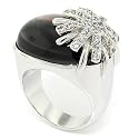 Black Mother-of-Pearl Silver Cocktail Ring w/Wh.CZs Size 6