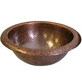 Houzer HW-BAB1RS Hammerworks Petite Round Self Rimming Lavatory Sink with Overflow, Antique Copper