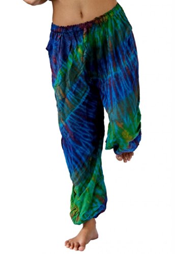 Treasures of Thailand Real Tie Dye Pants Unisex Harem Hippy Beach Casual Wear Blue