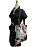 Yukiko Sato V3SL Zen Velvet Black of Vela TESAGE purses, Oversized tote, Style 3S, Soft Cotton Velvet Japanese KIMONO Print, Sling Shoulder bags with Japanese Drawstring Closure Top,