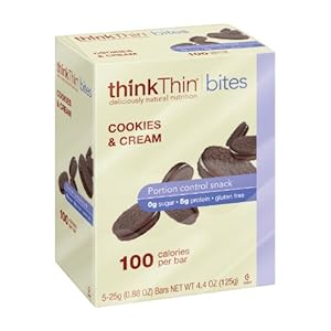 thinkThin BITES 100 Calorie Cookies and Cream, Gluten Free, 5-Count, 4.4-Ounce Boxes (Pack of 6) thinkThin BITES 100 Calorie Cookies and Cream, Gluten Free, 5-Count, 4.4-Ounce Boxes (Pack of 6)