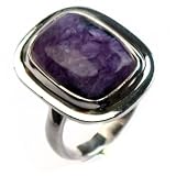Genuine Charoite and Sterling Silver Rectangular Ring, Sizes 5